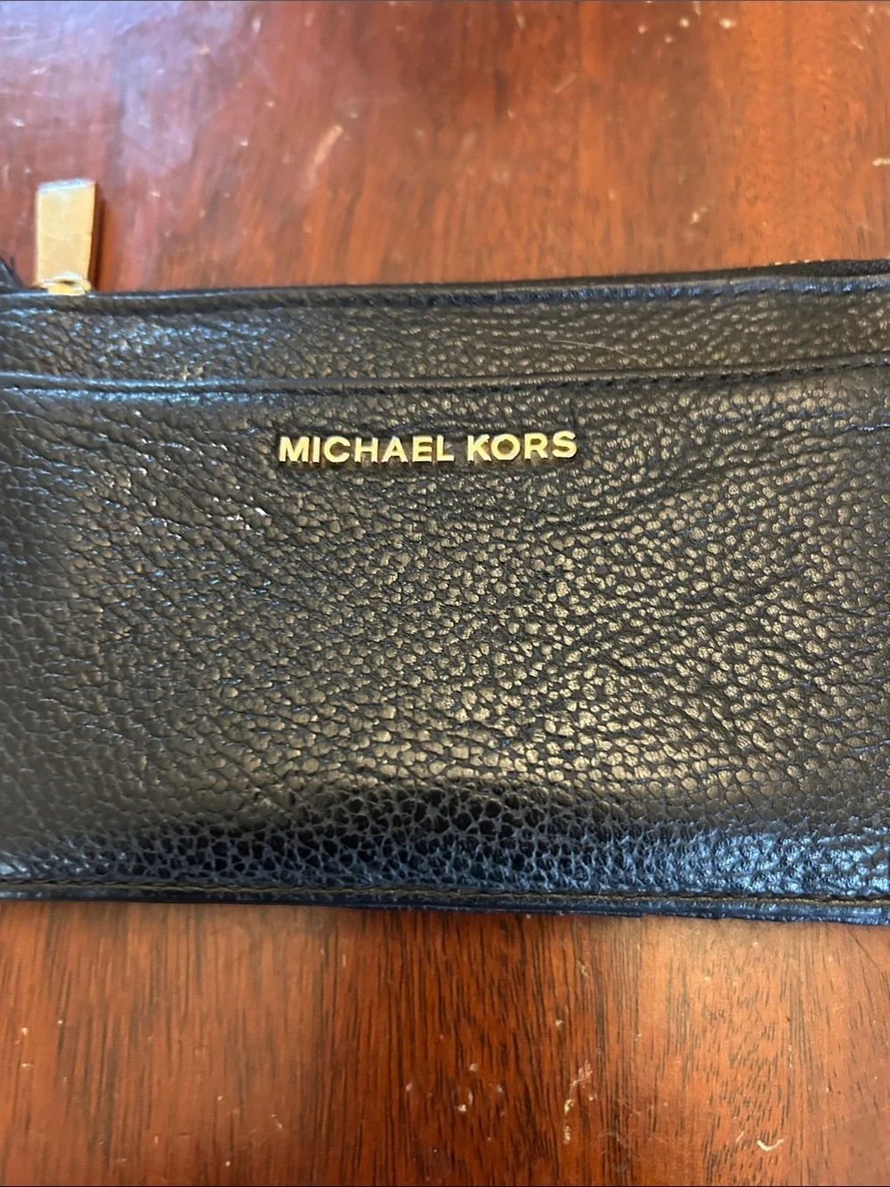 Michael Kors Black Pebbled Leather Wristlet with Gold Accents VGUC